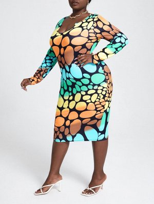 SXY размера плюс Облегающее платье с геометрическим принтом