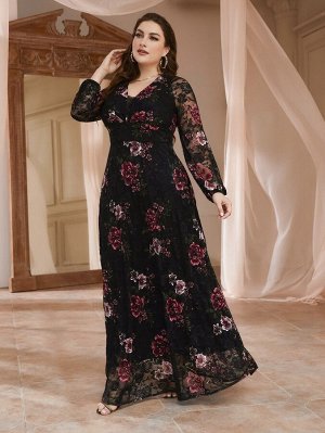 Кружевное платье макси с сетчатой вставкой Plus Size