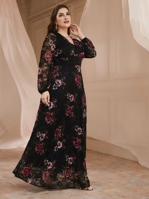 Кружевное платье макси с сетчатой вставкой Plus Size