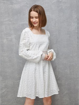 Оригинальное платье с квадратным воротником с кружевной вставкой для девочек-подростков