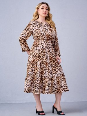 Размера плюс Платье А-силуэта с леопардовым принтом