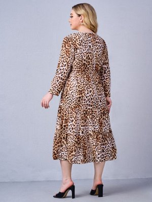 Размера плюс Платье А-силуэта с леопардовым принтом