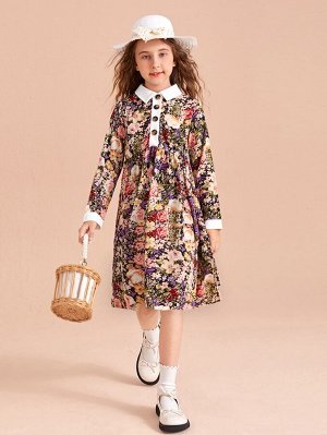 SheIn Однобортное платье с цветочным принтом для девочек