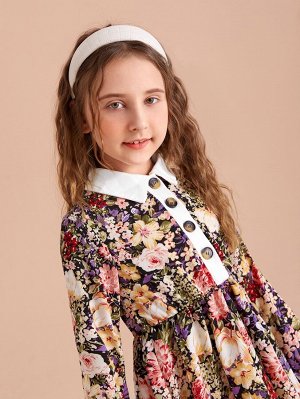 Однобортное платье с цветочным принтом для девочек