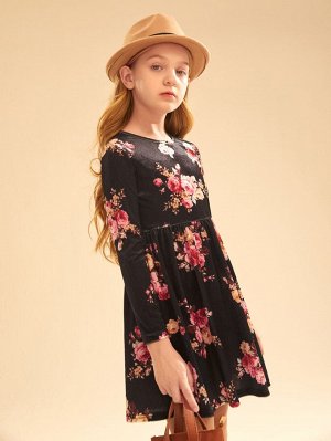 Платье с цветочным принтом из бархата для девочек