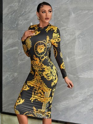 SXY Облегающее платье с принтом барокко