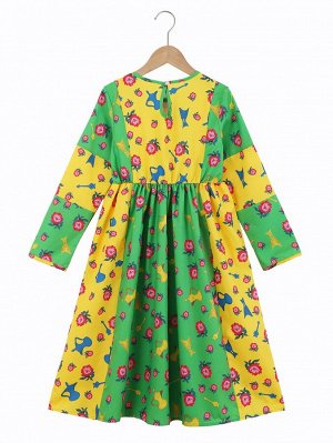 Контрастное платье с цветочным принтом для девочек