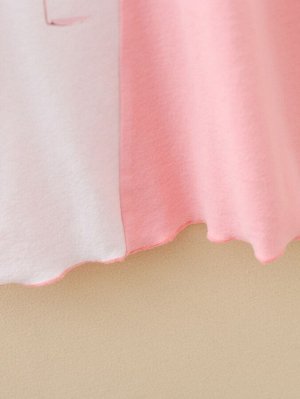 Платье-футболка двухцветный с принтом фламинго для девочек