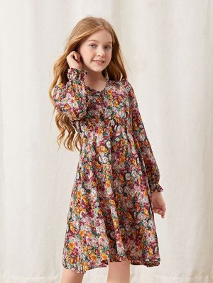Платье с цветочным принтом с рукавами-воланами для девочек