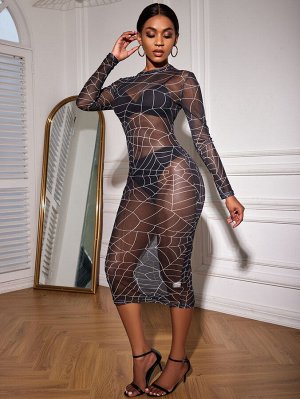SXY Платье паутина сетчатый прозрачный без нижнего белья
