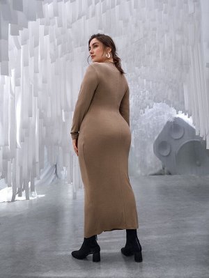 Облегающее платье на пуговицах в рубчик Plus Size