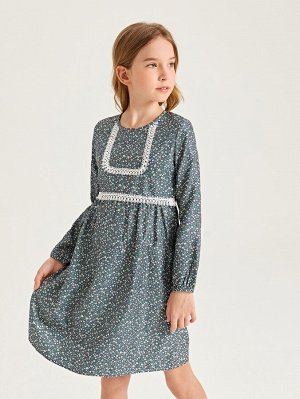 Платье с цветочным принтом с кружевной отделкой для девочек
