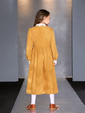 Платье с кружевной отделкой с аппликацией с рукавами-фонариками из вельвета для девочек