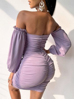 SXY Облегающее платье с открытыми плечами со сборками