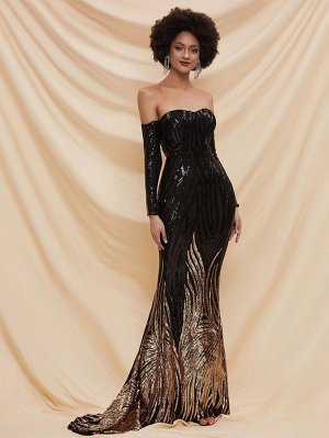 Missord контрастное блестящее платье-русалка с открытыми плечами