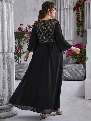 Plus Size Платье вышивкой бабочки с аппликацией