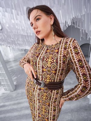 SheIn Облегающее платье с геометрическим принтом с карманами без пояса Plus Size