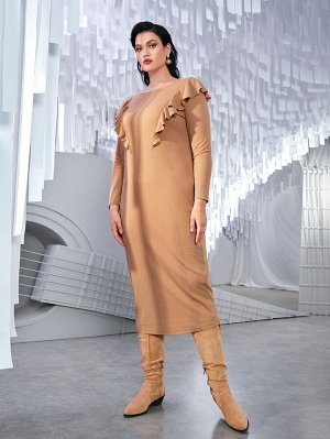 SheIn Облегающее платье в рубчик с оборкой без пояса Plus Size