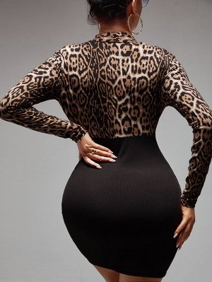 SXY Облегающее платье 2 в 1 с леопардовым принтом с v-образным вырезом