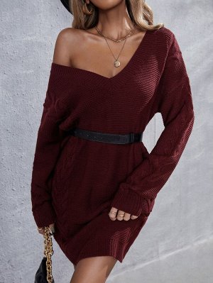 Платье-свитер с v-образным вырезом вязаный без пояса