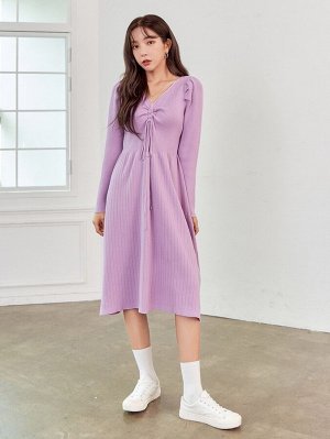 DAZY Платье-свитер в рубчик на кулиске со сборкой