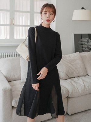 DAZY Платье-свитер с воротником-стойкой с сетчатой вставкой