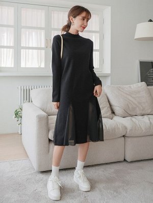 DAZY Платье-свитер с воротником-стойкой с сетчатой вставкой