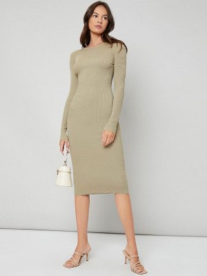 BASICS Платье-свитер облегающий вязаный в рубчик