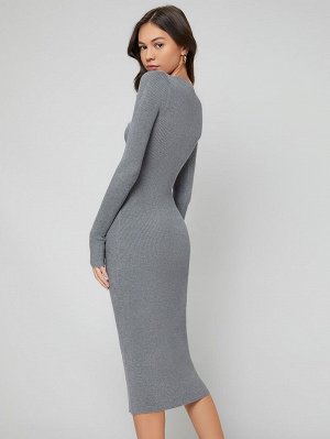 BASICS Облегающее вязаное платье-свитер в рубчик
