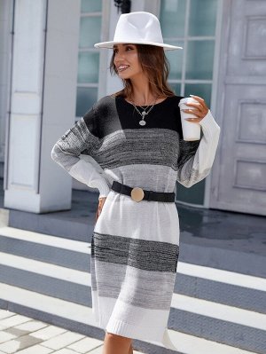 Платье-свитер Контрастный асимметричный с разрезом без пояса