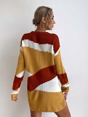 Платье-свитер контрастный без пояса