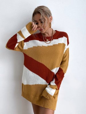 Платье-свитер контрастный без пояса