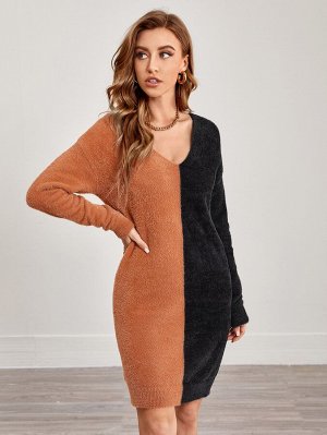 Контрастный цвет Повседневный Платья-свитеры