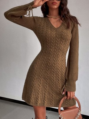 Платье-свитер на шнуровке открытый вязаный