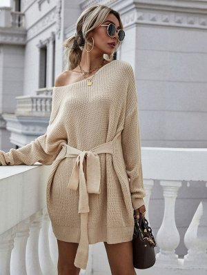 Платье-свитер с рукавами "доломан" с узлом