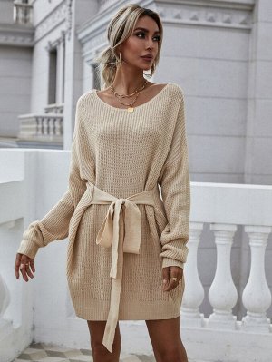 Платье-свитер с рукавами "доломан" с узлом