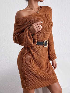 Трикотажное платье-свитер без ремня с рукавами реглан