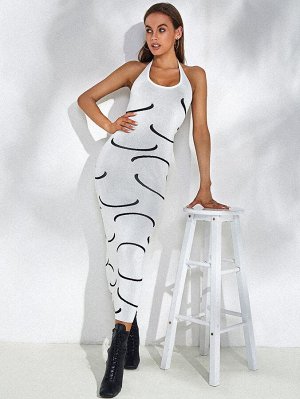 Платье-свитер с графическим узором халтер