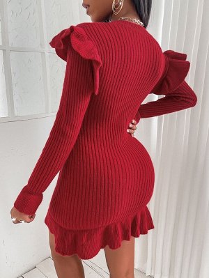 SXY Облегающее платье-свитер с оборкой
