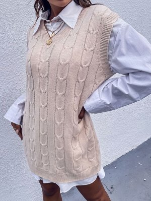 Вязаное платье-свитер с V-образным воротником без блузы