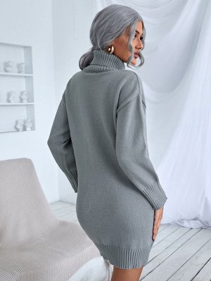 Платье-свитер с высоким воротником без пояса