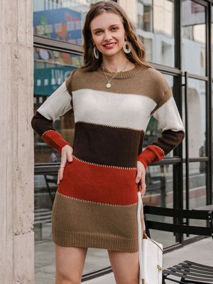 Simplee Контрастный цвет Повседневный Платья-свитеры