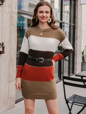Simplee Контрастный цвет Повседневный Платья-свитеры
