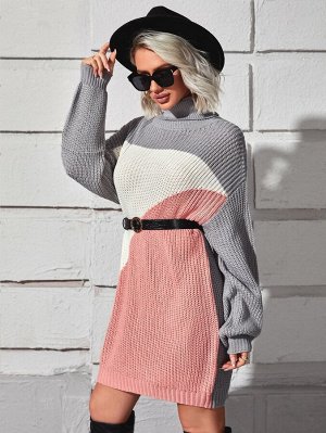 Контрастное платье-свитер без ремня