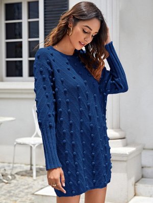 Платье-свитер мини без пояса с помпоном