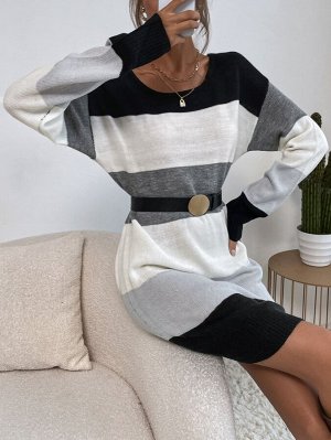 Платье-свитер Контрастный без пояса