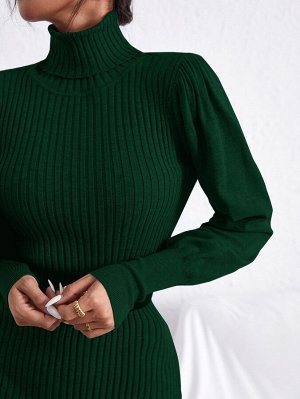 Платье-свитер вязаный в рубчик с рукавом "овечья ножка"