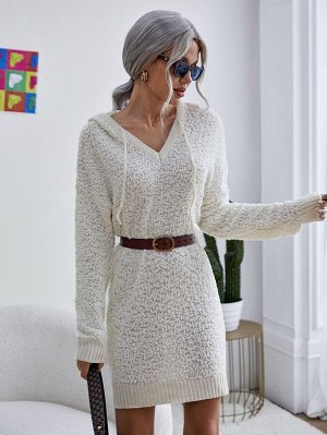 Платье-свитер на кулиске с капюшоном вязаный