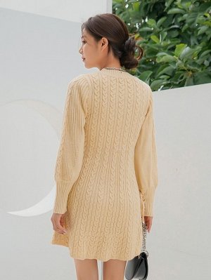 DAZY Платье-свитер вязаный с рукавами-фонариками на шнуровке открытый