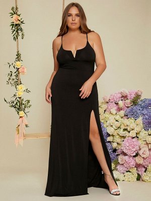 SheIn Размера плюс Платье на бретелях высоким разрезом